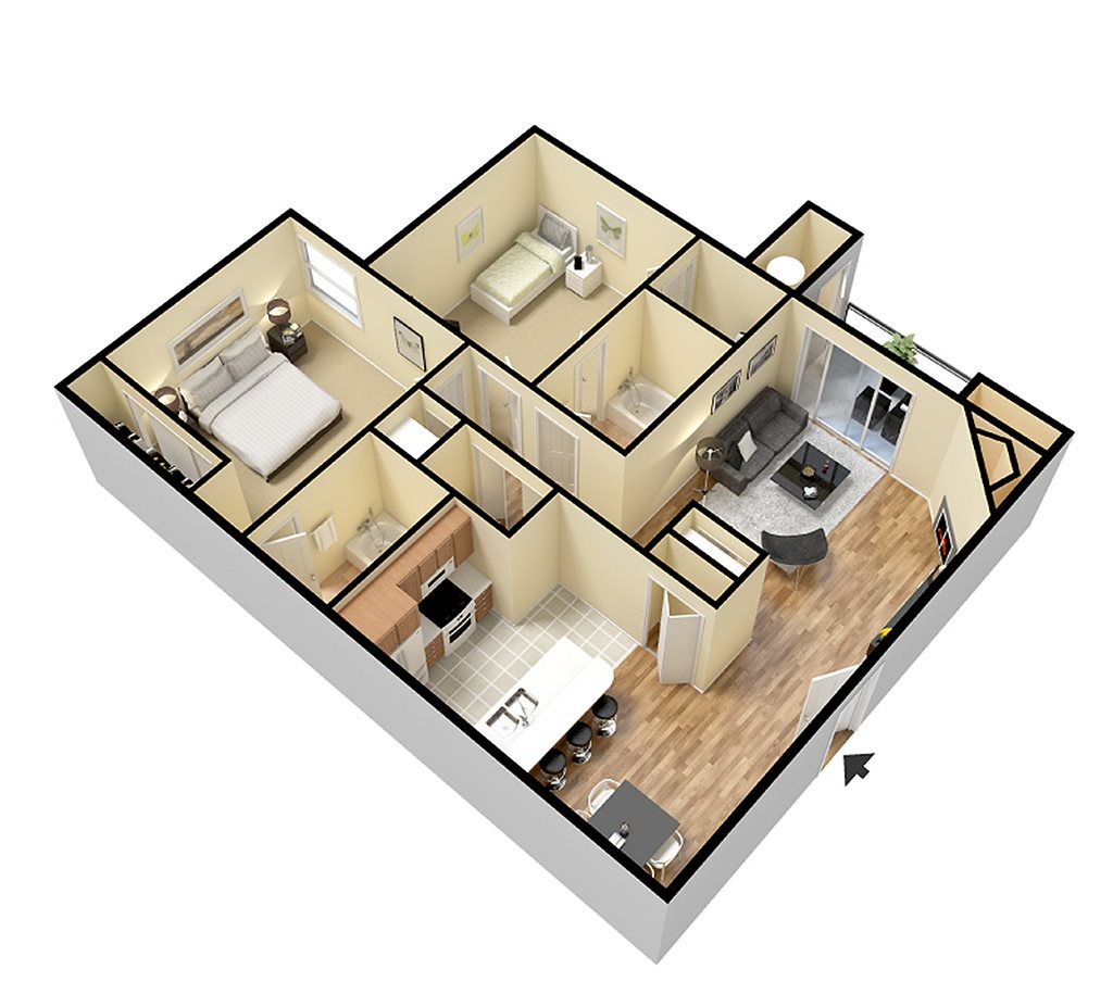 Beautiful and spacious 2 bedroom 2 bathroom unit with updated kitchen and eat-in dining room.