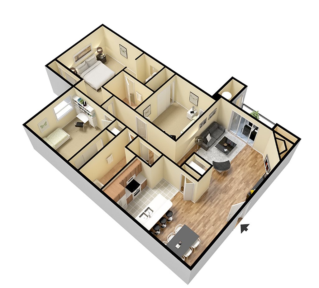 Beautiful and spacious 3 bedroom 2 bathroom unit with updated kitchen and eat-in dining room.